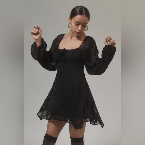 Urban Outfitters Wisteria Black Jacquard Mini Dress NWT! - Picture 4 of 7